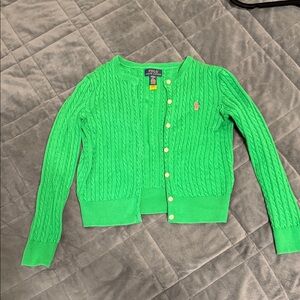 Ralph Lauren Girls Kelly Green Cable Knit Cardigan